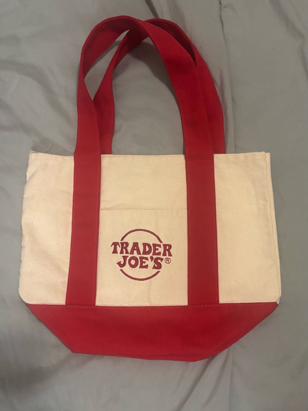Trader Joe's Red and Cream Canvas Tote